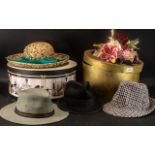 2 Hat Boxes with Ladies Straw Hat,