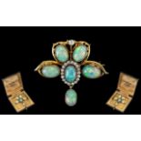 A Superb Quality Antique Period 18ct Gold Opal and Diamond Set Pendant - Drop Brooch of Lovely