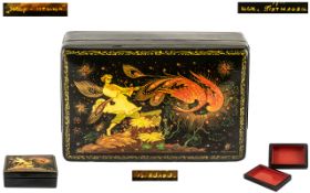 Russian Superb Quality Hand Painted and Signed Papier Mache Lacquered Lidded Box depicting a scene