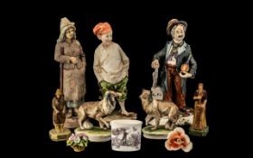 Collection of Miscellaneous Porcelain Figures, consisting of two Capo-di-Monte dogs 5'' high; Capo-