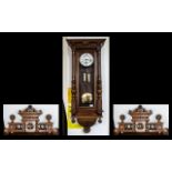 Late 19th Century Walnut Double Weighted Vienna Wall Clock, white porcelain dial, Roman numerals,