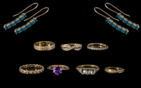 Collection of Assorted 9ct Gold Stone Set Jewellery Mostly Rings, Pair of Earrings.