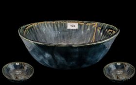 Studio Pottery - Large Blue Glazed Bowl, Incised Mark To Base K.CL. Diameter 13 Inches.