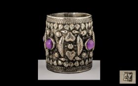 Egyptian 1950's Repousse Worked Hand Crafted Small Silver Pot,