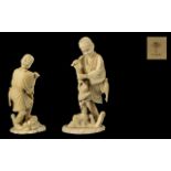 Japanese Meiji Period Sectional Ivory Figure of a man playing with a monkey. Signed to base.