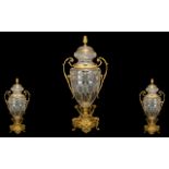 French - Early 20th Century Huge and Impressive Gilt Bronze Mounted Diamond Shaped Cut Glass Twin