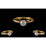 18ct Diamond Solitaire Claw Set Ring. Yellow gold shank with old cut diamond, approximately 0.6 ct.
