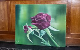 Large Oil on Canvas of Roses by Iranian Artist Shahrebanoo Gezelbash.