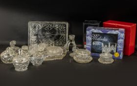 Collection of Glass Items comprising a glass dressing table set with tray;