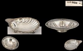 Edwardian Period Sterling Silver Bon Bon Dish, In the Form of a Clam-Shell, Raised on Ball Feet.
