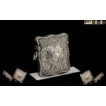 Edwardian Period Silver Vesta Case of Unusual Shape and Excellent Design with Engraved Decoration
