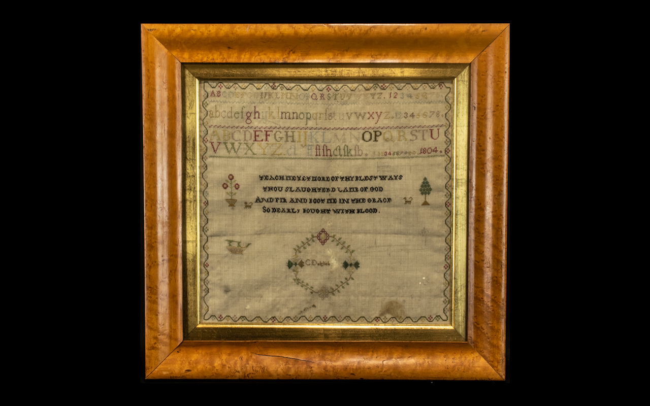 George III Needlework Sampler Alphabet & Verse, Dated 1804.