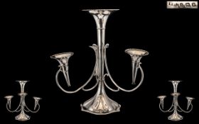 Art Nouveau Large and Impressive Sterling Silver - Sinuous Tulip Design 4 Branch Epergne / Center