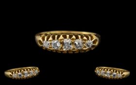Antique Period 18ct Gold - Good Quality 5 Stone Diamond Set Ring,