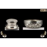 Mappin & Webb Delightful Silver Hinged Trinket Box of Circular Form and Raised on 3 Stylished Feet,