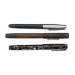 Three Vintage Fountain Pens comprising a Blackbird marble-effect self-filling pen with 14k nib;