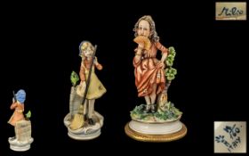 Capo-di-Monte Handpainted and Signed Porcelain Figures (2) both signed by Arma Del Milo. 1. Young