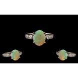 Ladies 14ct White Gold Attractive Opal and Diamond Set Dress Ring. Full Hallmark for 585 - 14ct.