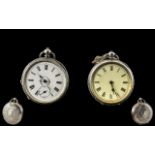 Ladies - 1920's Swiss Made Silver Ornate Cased Pocket Watches ( 2 ) In Total.