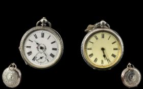 Ladies - 1920's Swiss Made Silver Ornate Cased Pocket Watches ( 2 ) In Total.