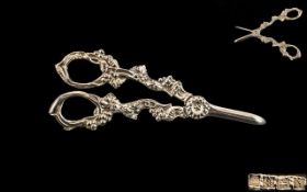 Elizabeth II Fine Pair of Silver HInged Grape Scissors,