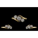 18ct Gold Attractive 3 Stone Diamond Set Ring, Of Pleasing Setting / Design.