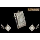 Victorian Period - Superb Quality Large Sterling Silver Vesta Case. Maker Arthur Cook.