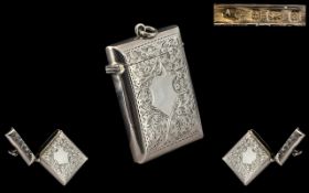 Victorian Period - Superb Quality Large Sterling Silver Vesta Case. Maker Arthur Cook.