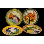 Collection of Four Wedgwood Clarice Cliff Plates, 'Solitude' No.1084C; 'May Avenue' No.