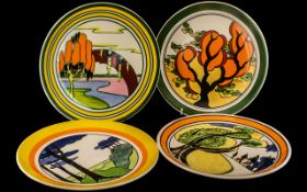 Collection of Four Wedgwood Clarice Cliff Plates, 'Solitude' No.1084C; 'May Avenue' No.