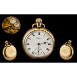 ' Marquis Waltham ' 10ct Gold Plated Key-less Open Faced Pocket Watch.