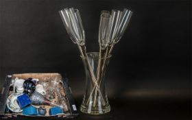Collection of Glass & Pottery, comprising glass vase with 7 champagne flutes; five pieces of Agate,