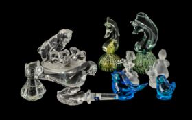 Collection of Glassware & Paperweights, comprising: two decorative sea horse paperweights with sea