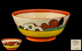 Clarice Cliff 1930's Hand Painted Footed Bowl circa 1932 'Farmhouse' design. 8" - 20 cm diameter.