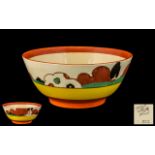 Clarice Cliff 1930's Hand Painted Footed Bowl circa 1932 'Farmhouse' design. 8" - 20 cm diameter.