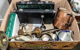 Collection of Brass, Pewter, Silver Plate & Instruments,