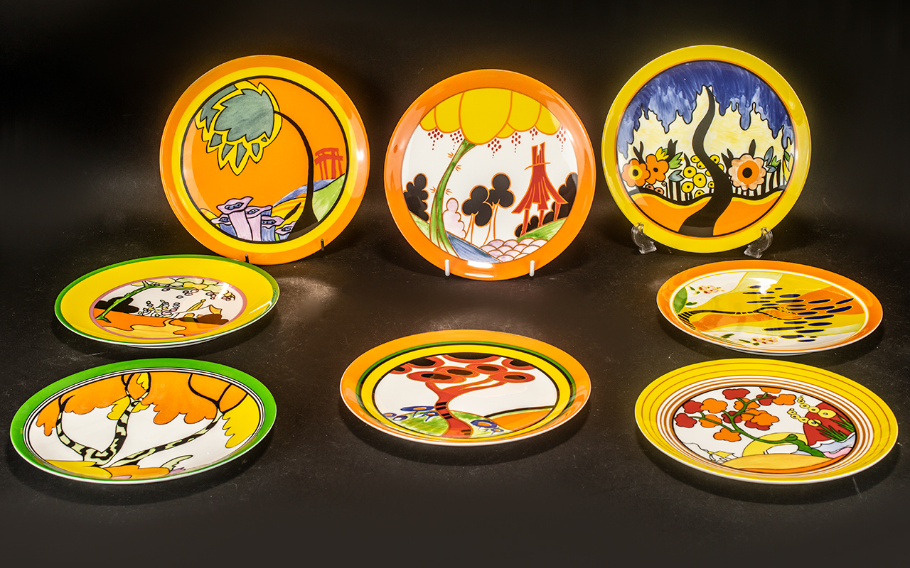 Collection of Wedgwood 'Bizarre' Cabinet Plates - Living Landscapes of Clarice Cliff. Eight