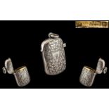 George Unite - Silversmith Oblong Shaped Silver Vesta Case with Engraved Leaf Decoration to Front