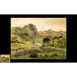 Thirlmere Large Watercolour Drawing by Ward Heyes. Dated 1879 and Titled to the Verso, Finely