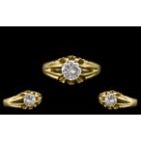 18ct Gold - Gents Excellent Quality Single Stone Diamond Ring - Gypsy Setting. Hallmark Birmingham