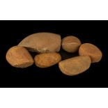 Five Stone Age Grinding Stones used on corn grinding, together with a piece from a grinding bowl,