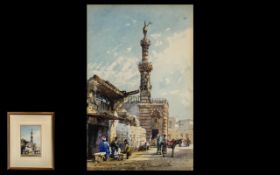 Conrad Hector Rafaele Carelli 1869-1956 Egyptian Town Street Scene with figures, watercolour