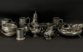 Mixed Box Lot of Antique Pewter Items, including tureens, sugar bowls, tankards, sifters, dishes,