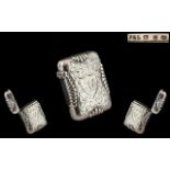 Egyptian Style Unusual Designed Sterling Silver Vesta Case.