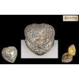 Edwardian Period - Attractive and Ornate Sterling Silver Heart Shaped Lidded Trinket Box,