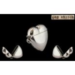 Superb Quality Victorian Period Sterling Silver Heart Shaped Vesta Case, By William Neale.