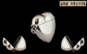 Superb Quality Victorian Period Sterling Silver Heart Shaped Vesta Case, By William Neale.