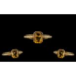 An Attractive Art Deco Period 9ct Gold Single Stone Citrine Set Cocktail Ring - From the 1930's.