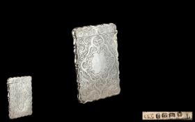 Victorian Period - Silver Calling Card Case with Shaped Edges and a Lovely Scroll and Flower head