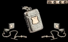 Late Victorian Period Silver Vesta Case with Attached Original Silver Chain and Tazzel.